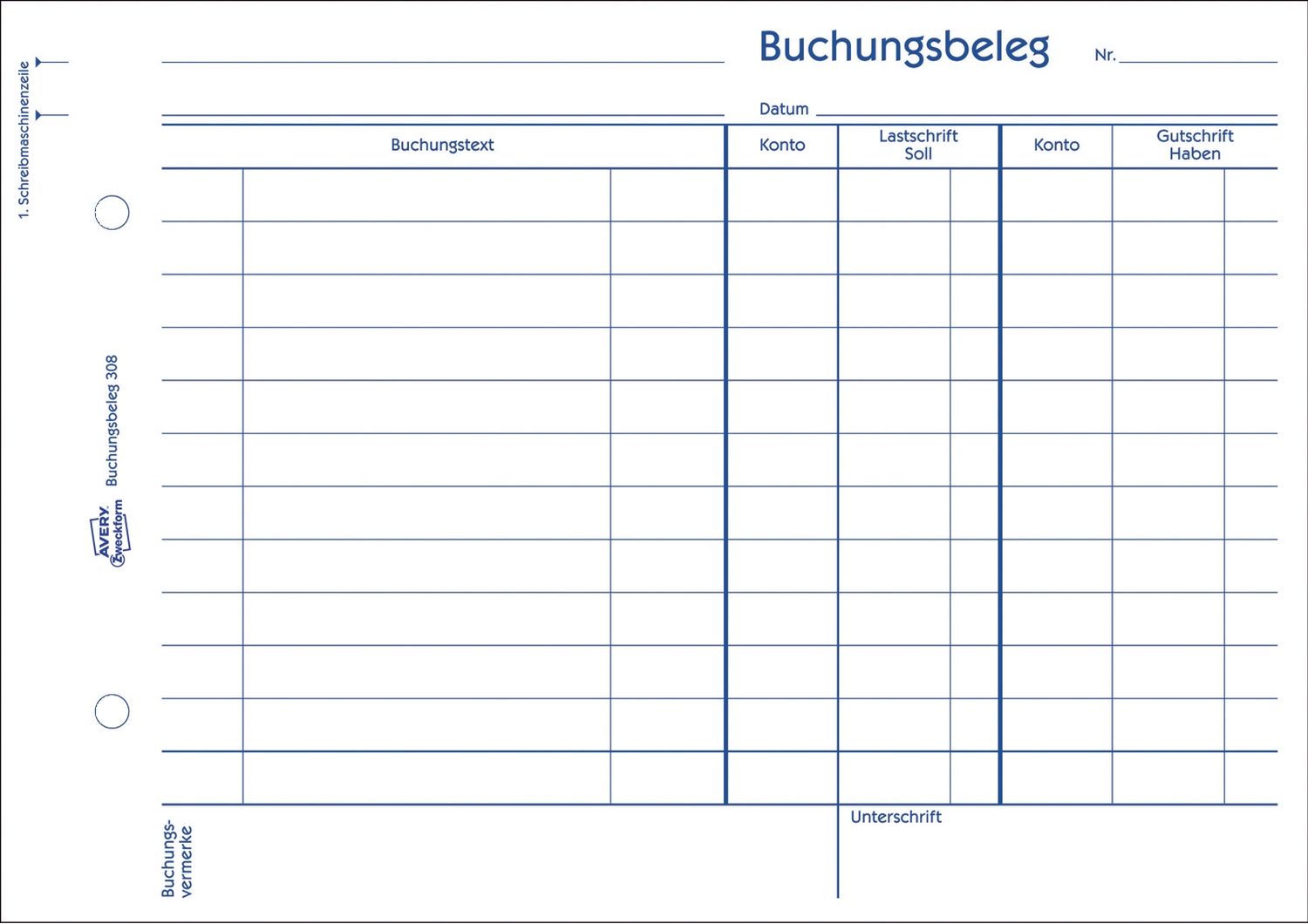 308 Buchungsbeleg, DIN A5 quer, mikroperforiert, 50 Blatt, weiß