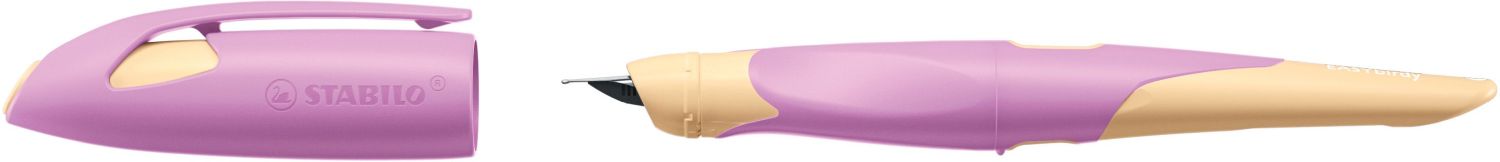 Ergonomischer Schulfüller für Rechtshänder mit Anfänger-Feder A - EASYbirdy Pastel Edition in soft pink/apricot - Einzelstift - inklusive Patrone - Schreibfarbe blau (löschbar)
