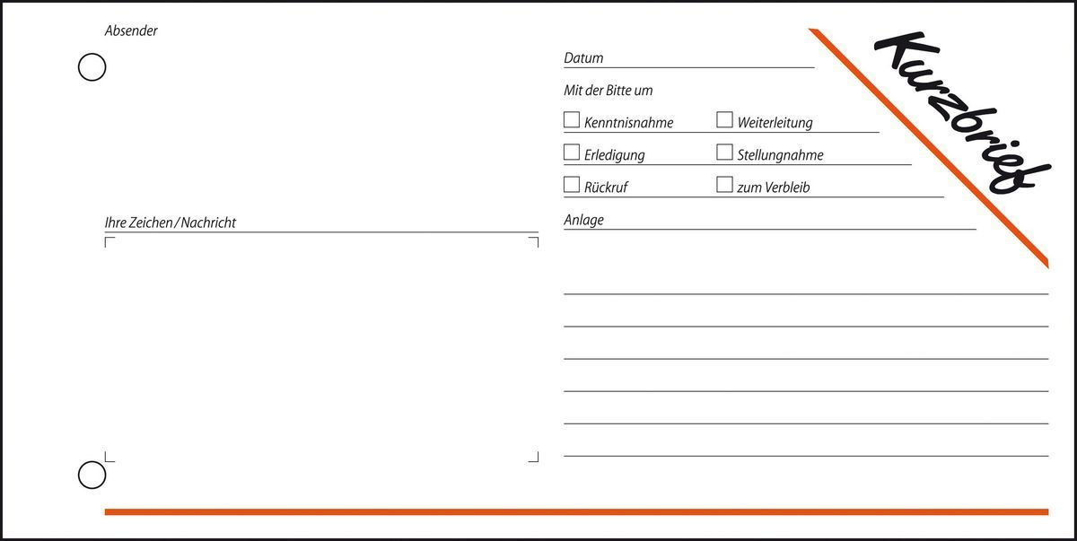 Kurzmitteilungen »Kurzbrief« - 1/3 A4 quer, 100 Blatt