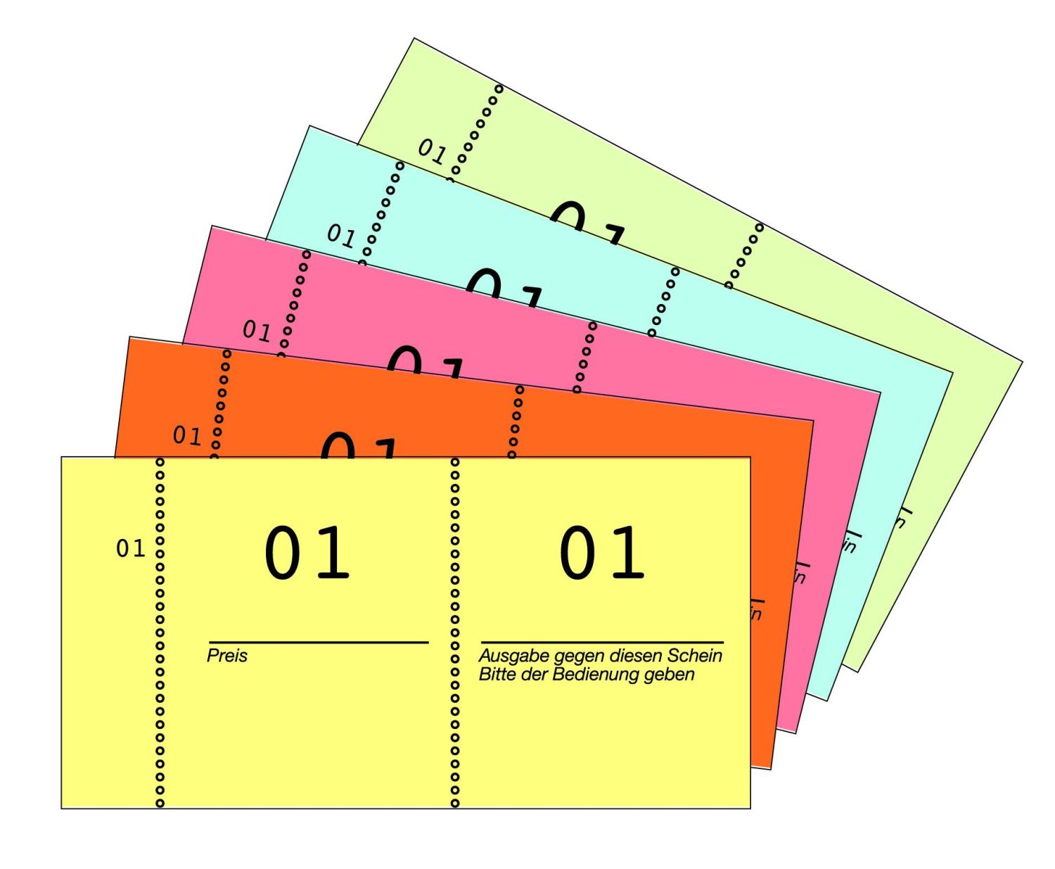 869 Nummernblock - 5-farbig, 10 Blocks nummeriert 1-1000, 2 Blocks je Farbe