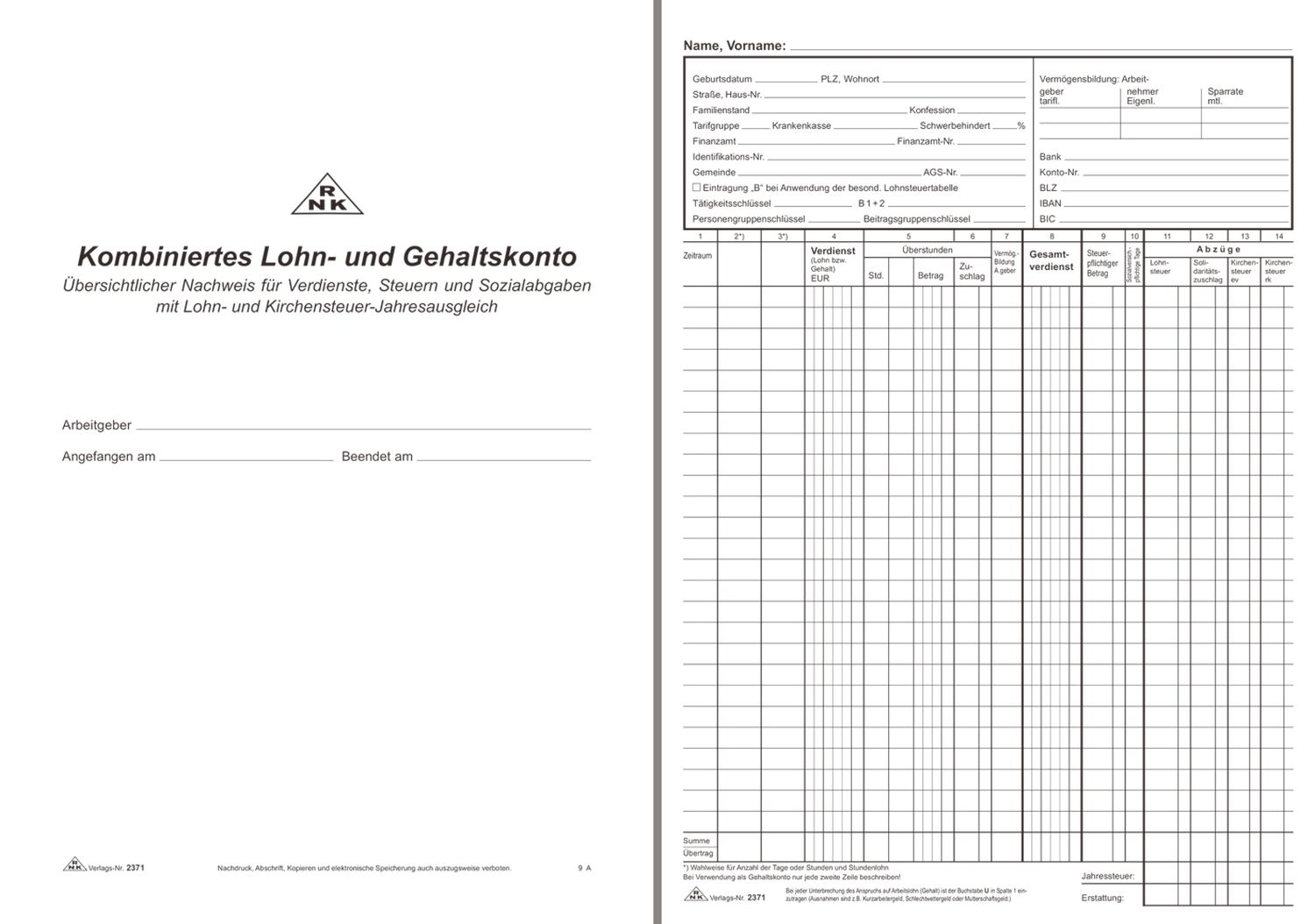 Kombiniertes Lohn- und Gehaltskonto - Buch, 40 Seiten, DIN A4