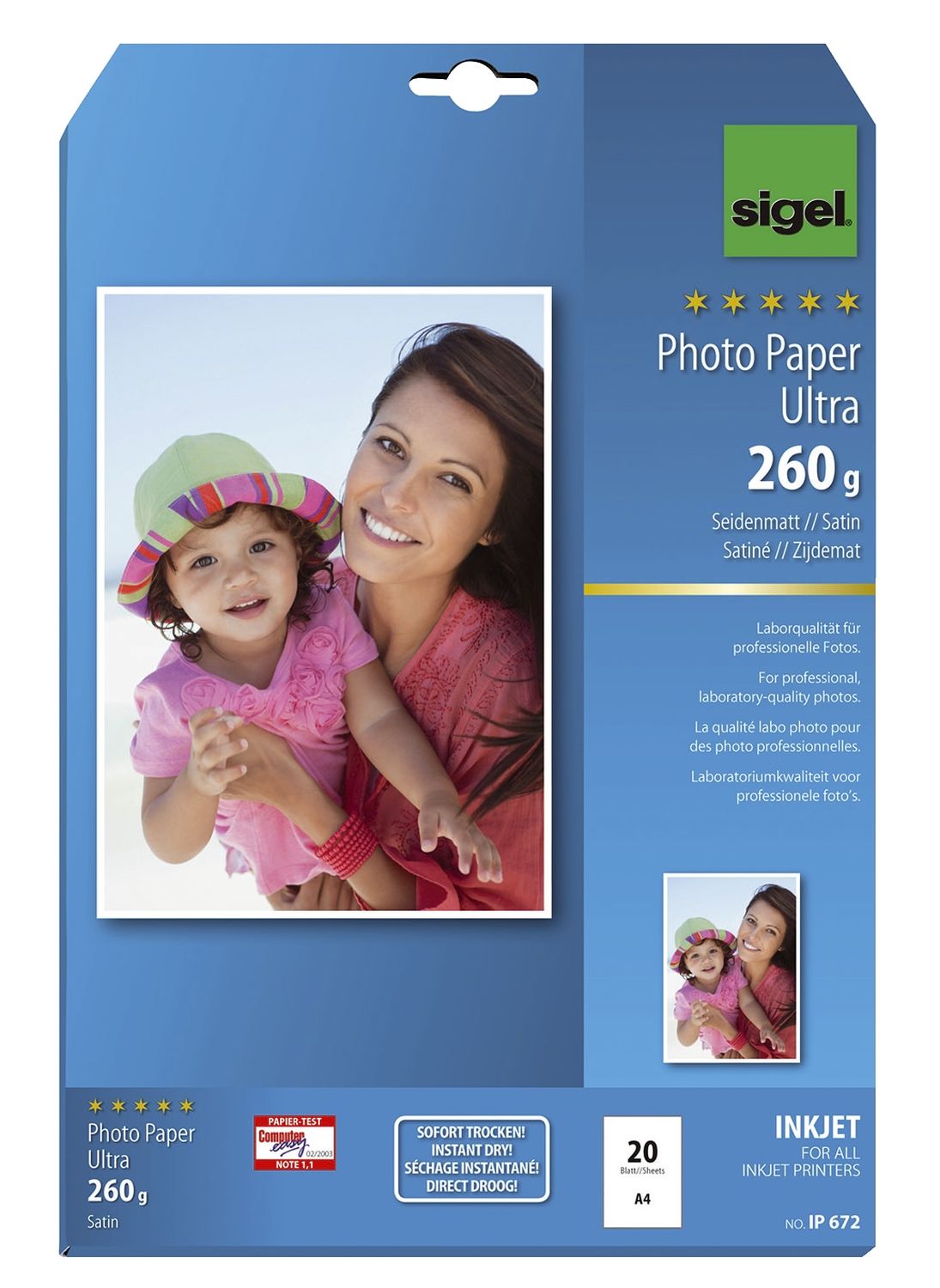 Fotopapier Photo Paper Ultra IP672, DIN A4, weiß, seidenmatt, 260 g/qm, 20 Blatt für Inkjetdrucker