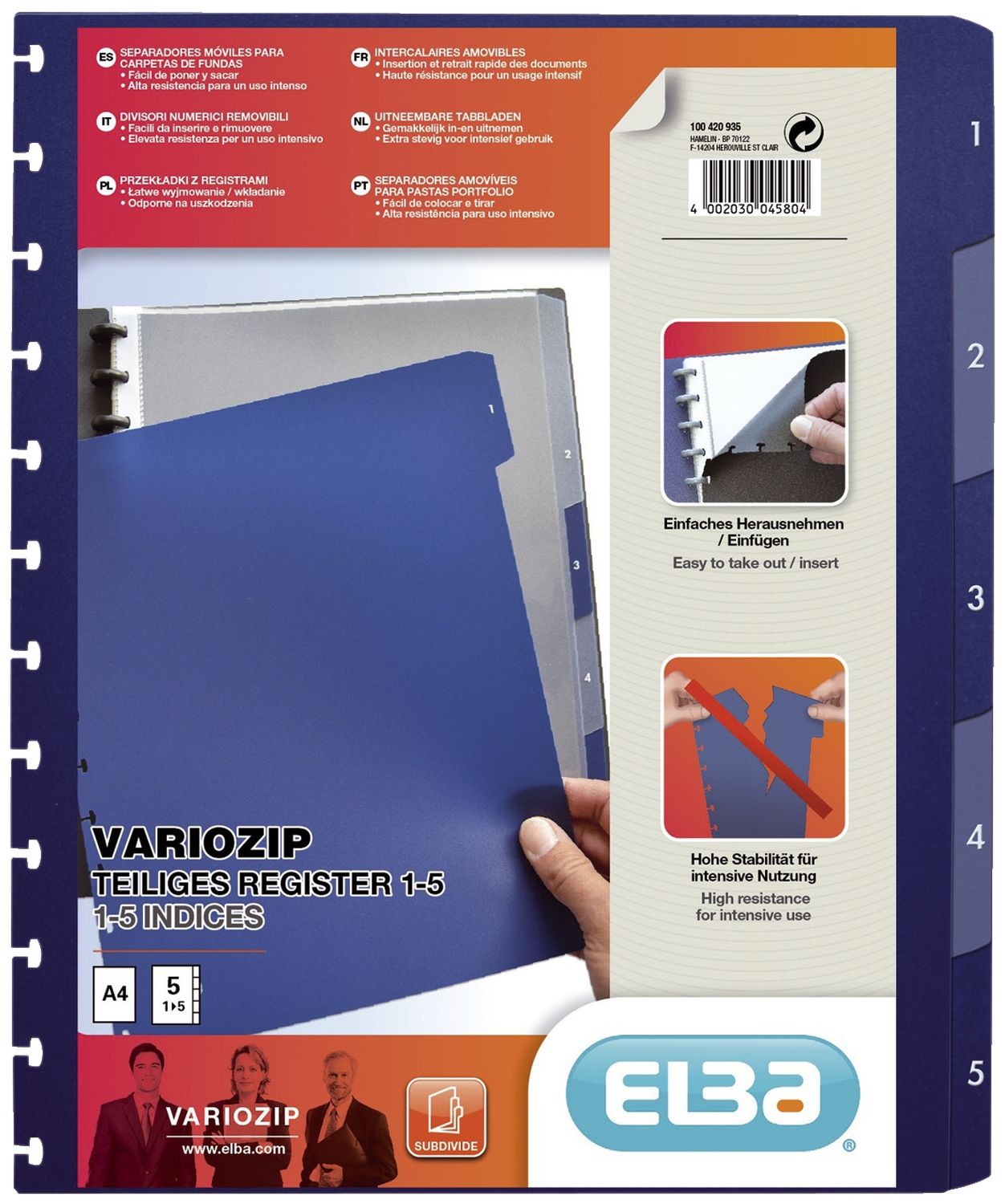 Ringmappen-Register image vario-zipp, PP, transluzent/dunkelblau, A4, 5 Blatt