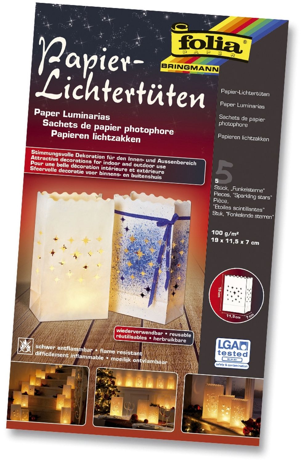 Lichtertüte - 5 Stück, 19x11,5x7 cm, Funkelsterne