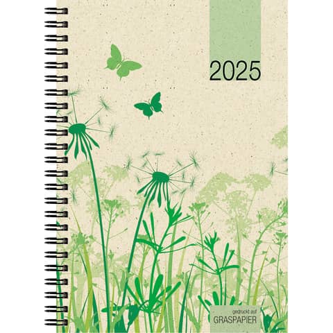 Zettler Buchkalender Zettler 859, 602504, Jahr 2025, DIN A5 (14 x 20 cm), 1 Woche auf 2 Seiten, natur