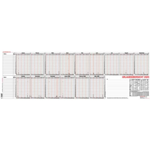 Urlaubsplaner Güss 12-55, Jahr 2025, 97,4 x 31 cm, für 25 Mitarbeiter