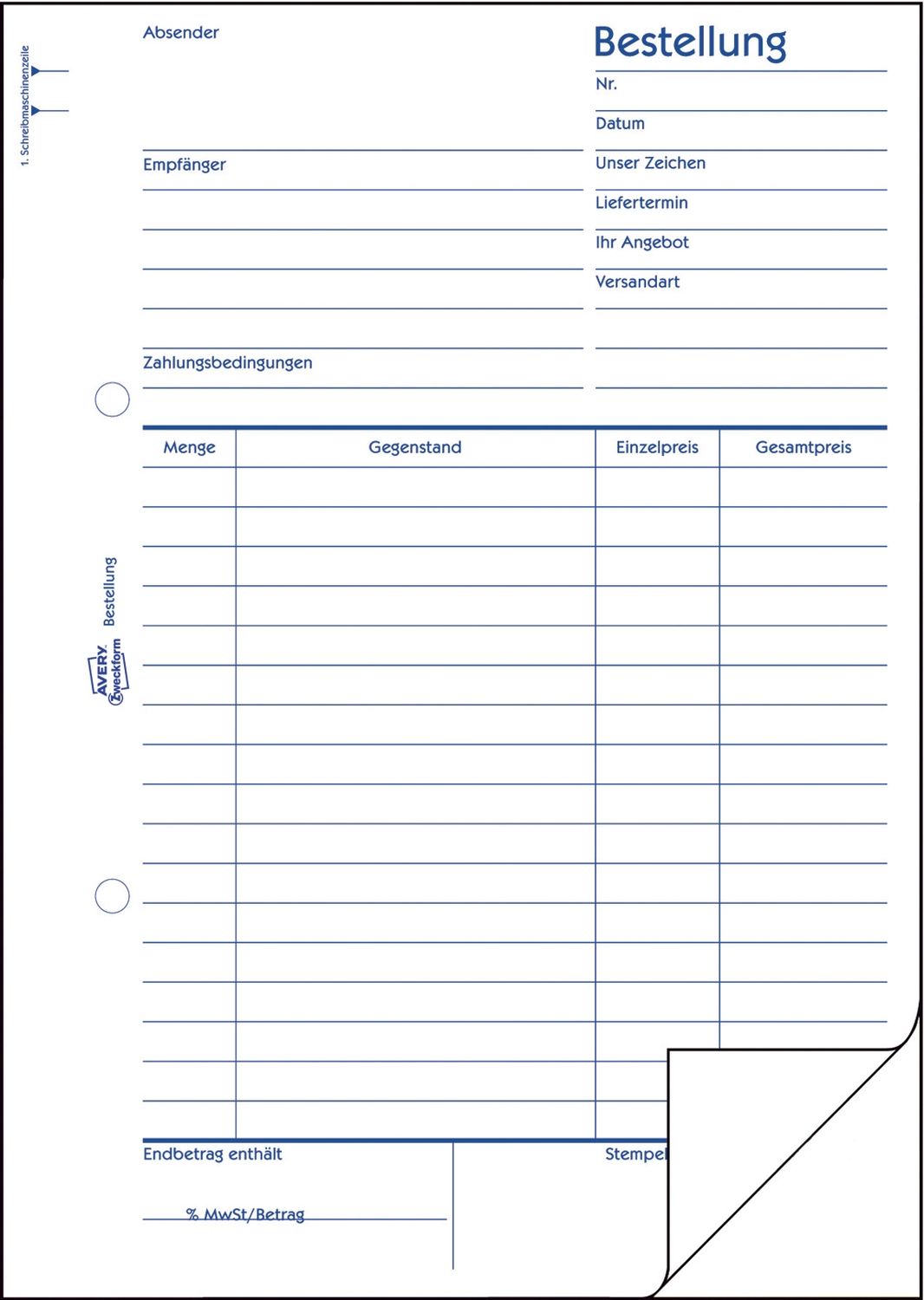 1406 Bestellung, DIN A5, vorgelocht, 2 x 50 Blatt, weiß