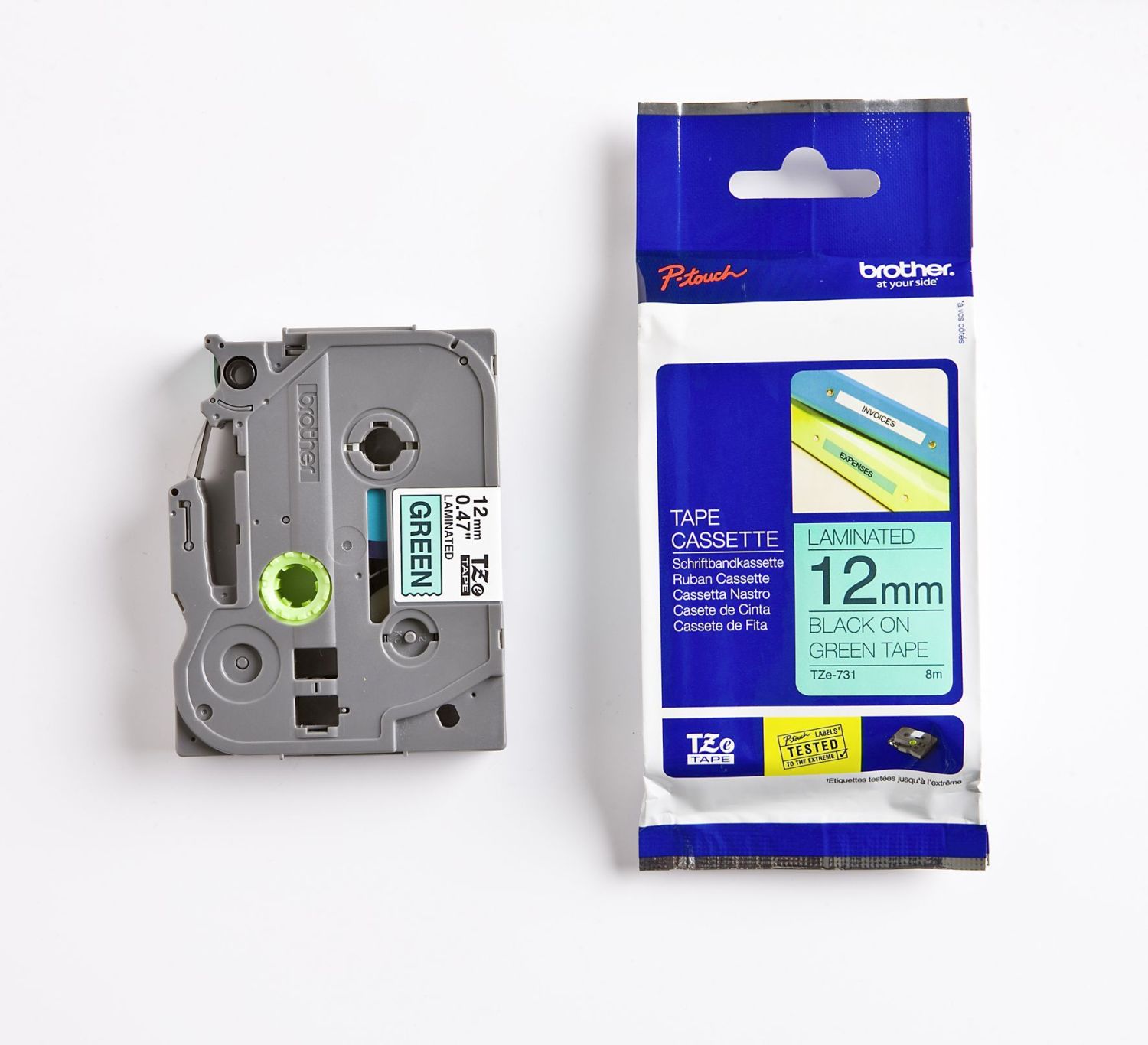 TZe-731 Schriftbandkassette - laminiert, 12 mm x 8 m, schwarz auf grün