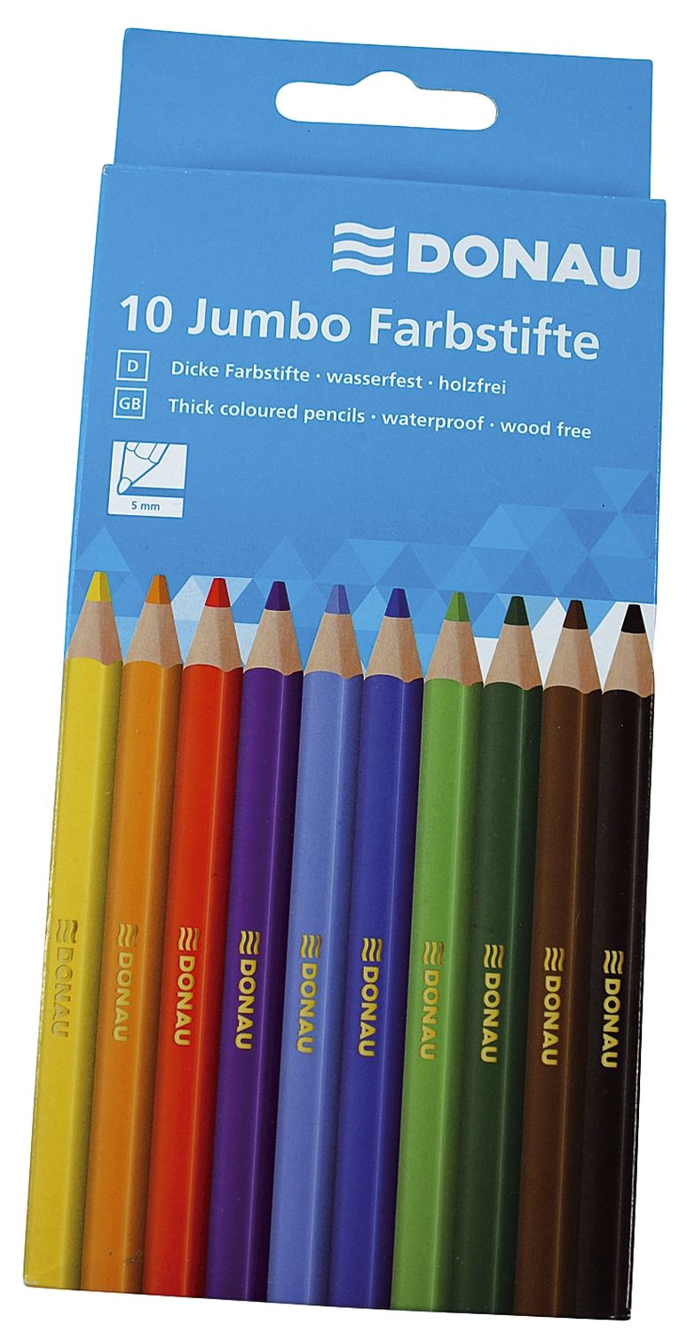 Farbstifte Jumbo - dreikant, 5 mm, 10 Farben, Kartonetui