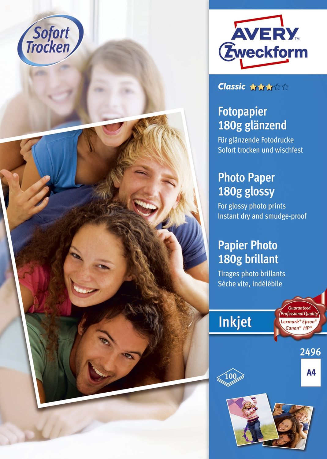 Fotopapier Classic 2496,  DIN A4, weiß, glänzend, 180 g/qm, 100 Blatt für Inkjetdrucker