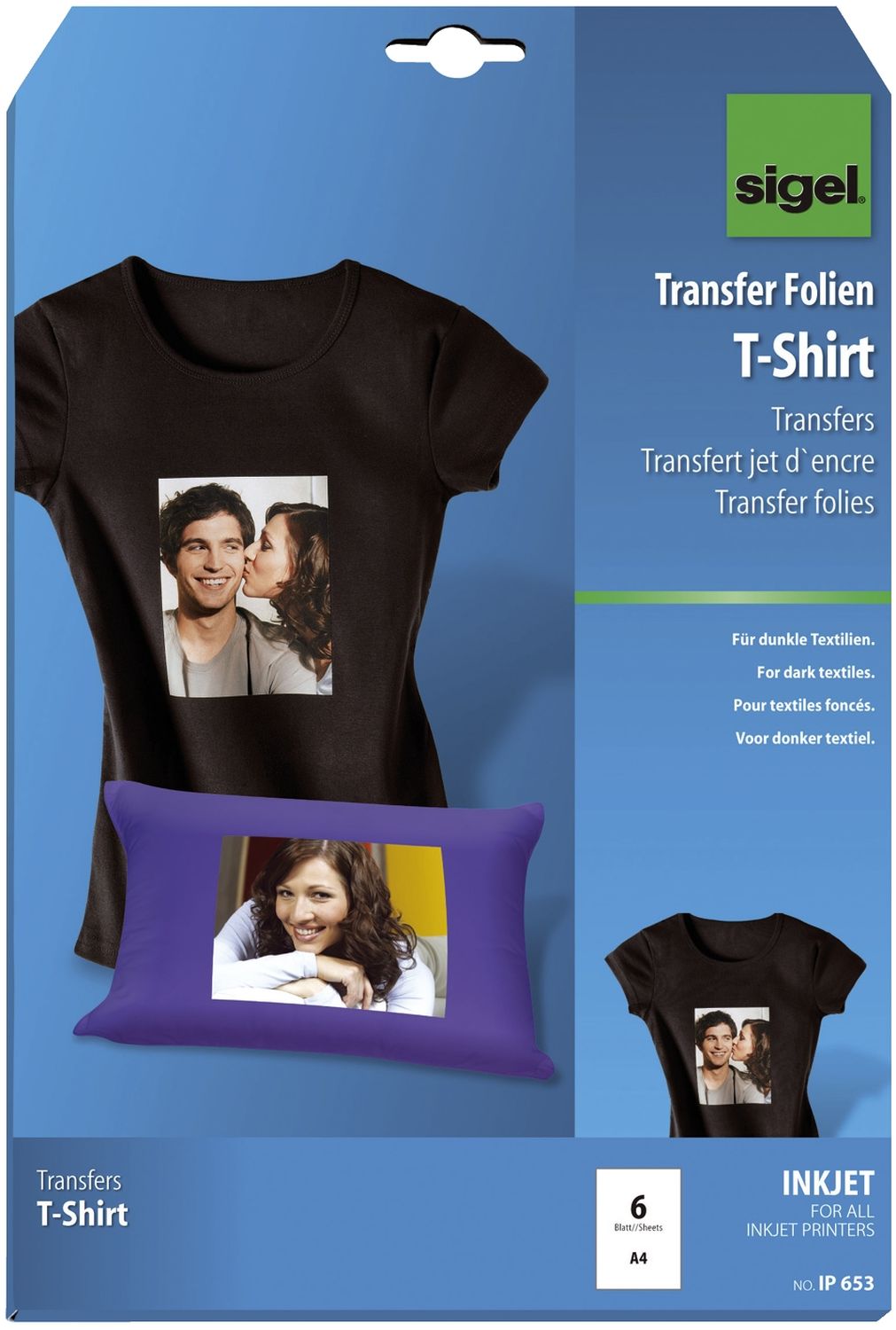 InkJet Transfer Folien für T-Shirts, für dunkle Textilien, inkl. Bügelpapier, 6 Folien