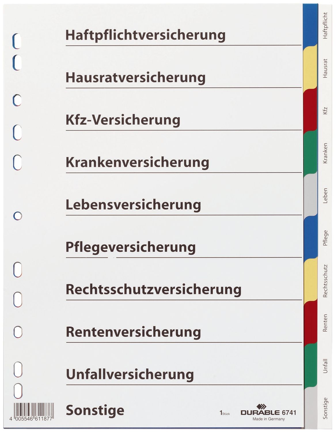 Versicherungsregister - Hartfolie, blanko, A4, 10 Blatt