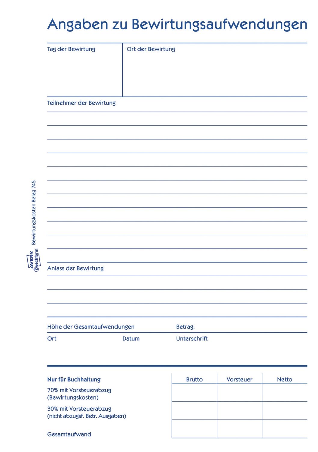 745 Bewirtungskostenbeleg, DIN A5, mikroperforiert, 50 Blatt, gelb