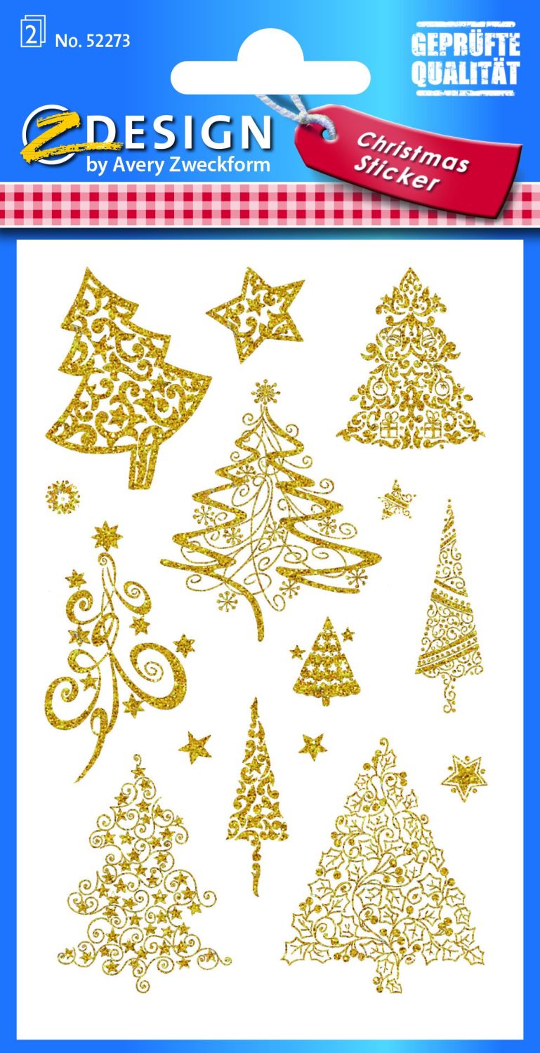 Z-Design 52273 Weihnachtssticker - Weihnachtsbäume, goldgeprägt, 30 Sticker