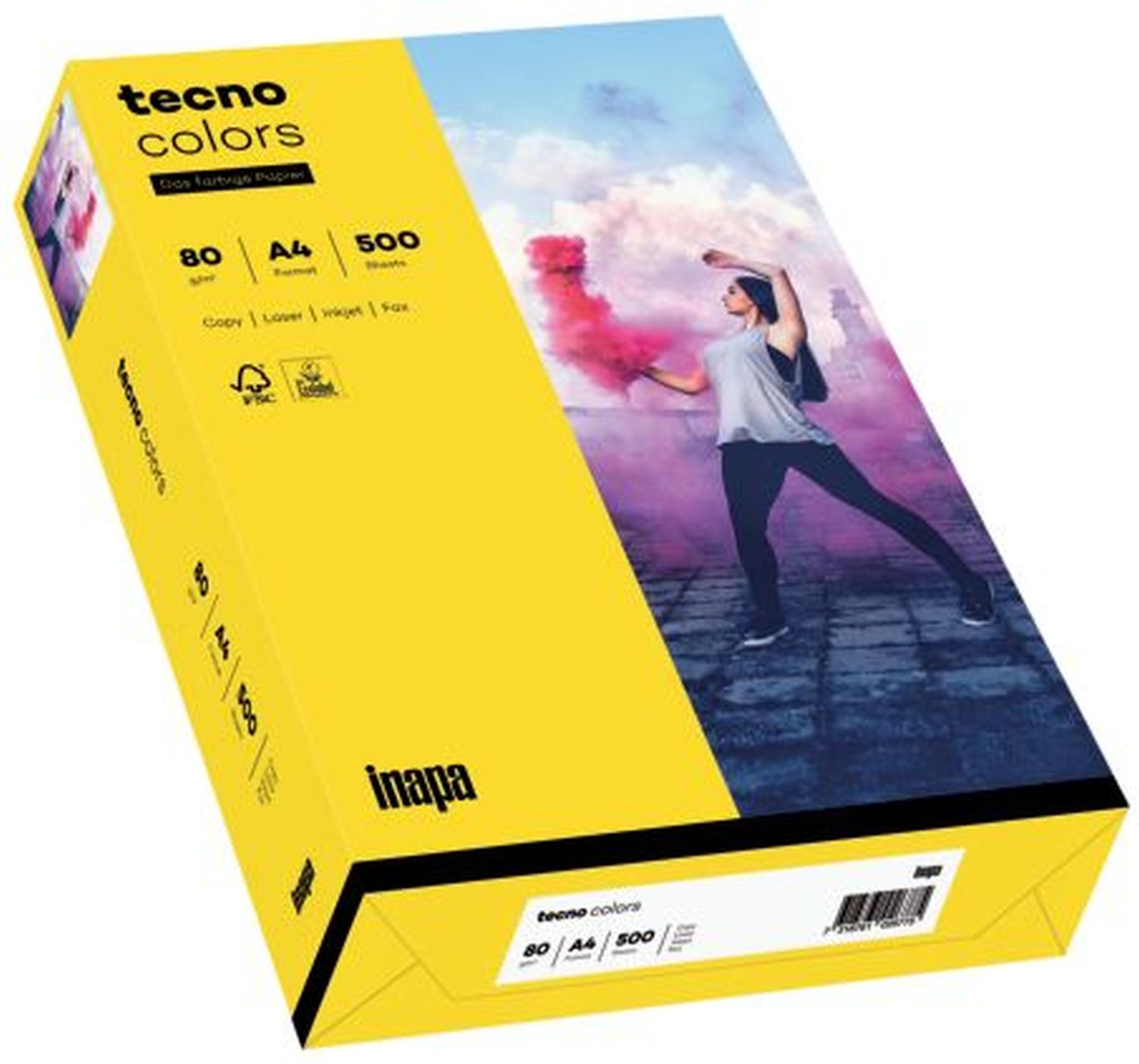 Kopierpapier Inapa tecno® colors 2100011402 DIN A4, 80 g/qm, intensivgelb, Intensiv, 500 Blatt