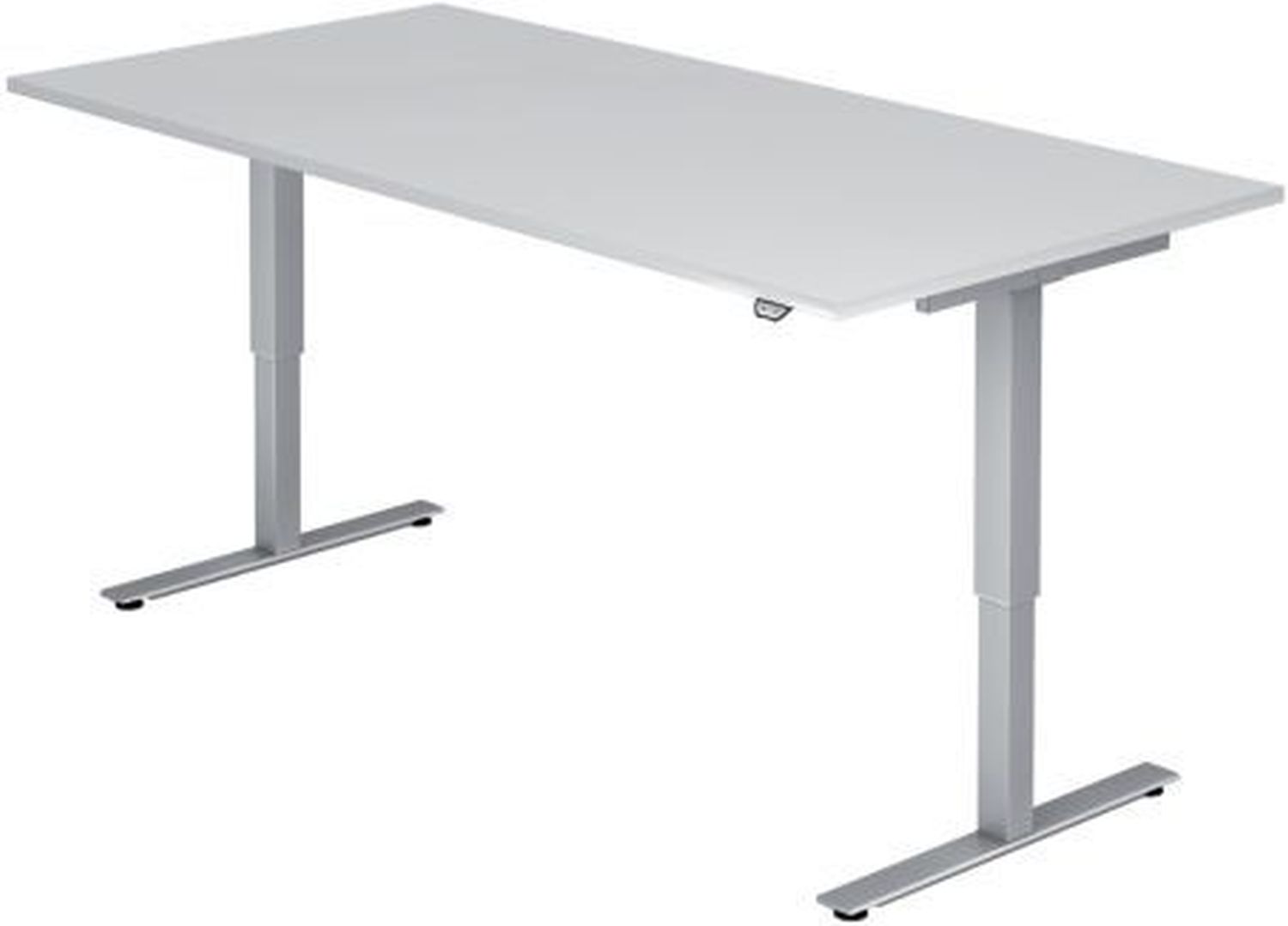 Sitz-Steh-Schreibtisch mit T-Fuß - 120 x 72-119 x 80 cm, elektr. höhenverstellbar, Weiß, mit Montageservice