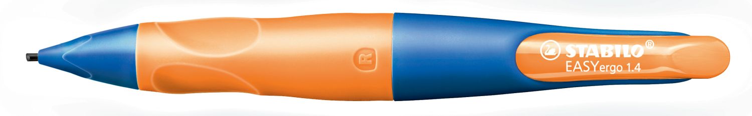 Ergonomischer Druck-Bleistift für Rechtshänder - EASYergo 1.4 in ultramarinblau/neonorange - Einzelstift - inklusive 3 dünner Minen - Härtegrad HB