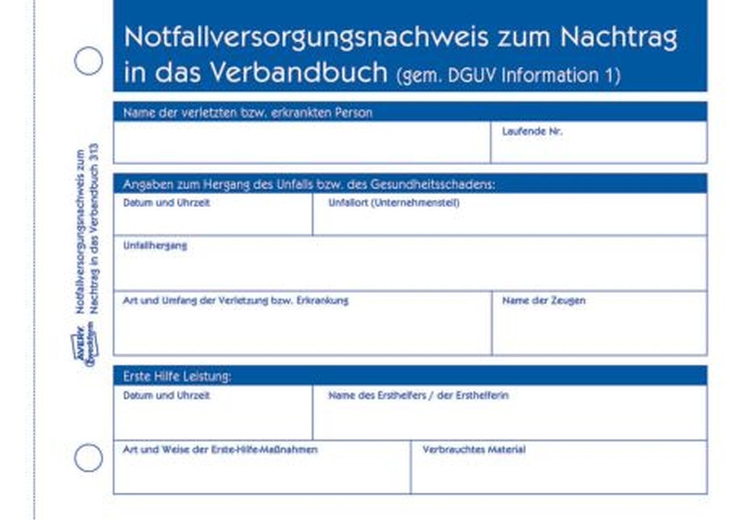 Erste Hilfe Meldeblock Avery Zweckform 313 DIN A6 quer, 50 Blatt