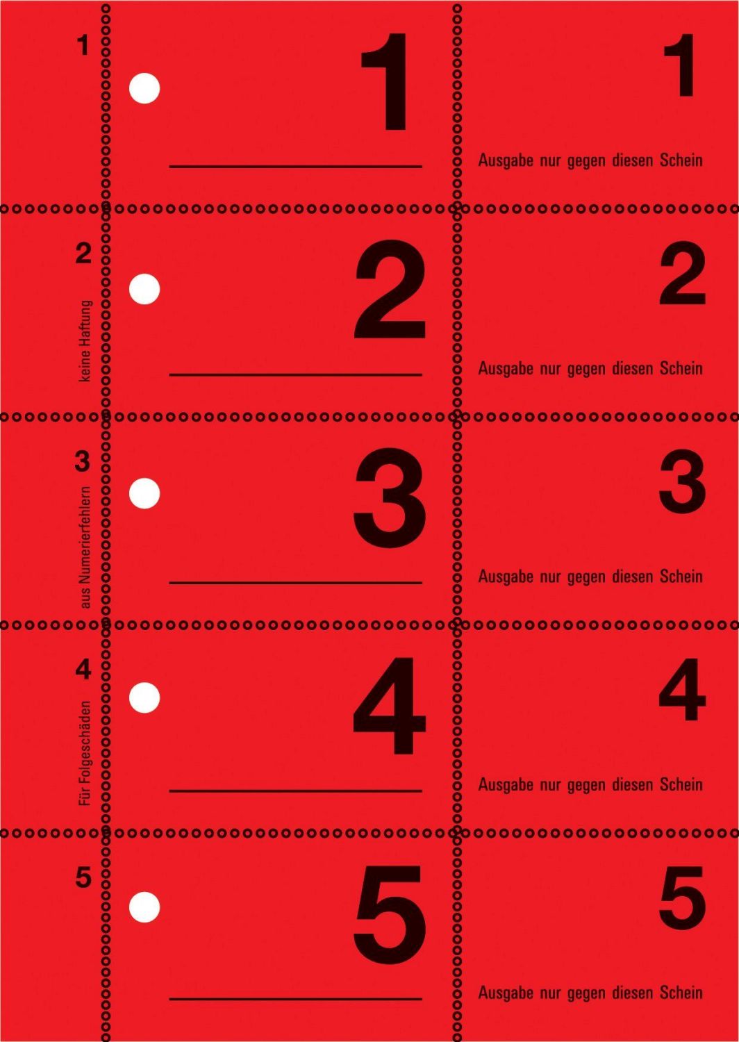 867 Garderobennummern, DIN A6, farbig sortiert, 100 Blatt / Block, gelb, orange, rot, blau, grün