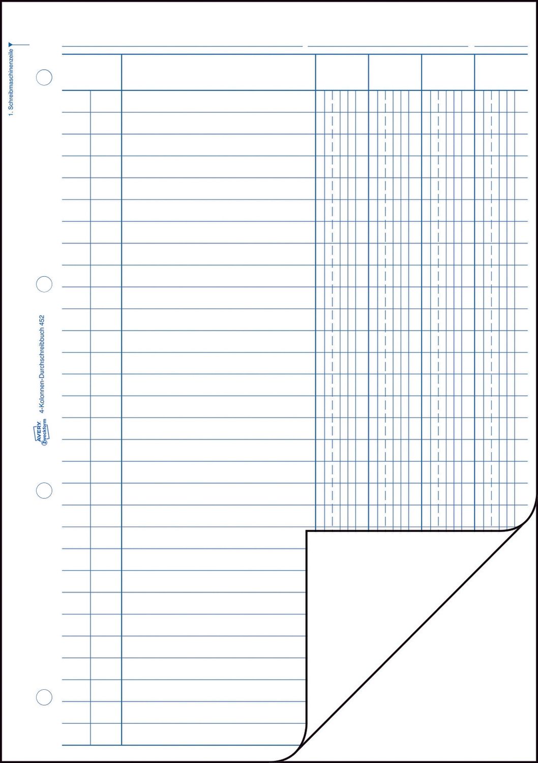 452 Kolonnen-Durchschreibbuch, DIN A4, 4 Kolonnen, 2 x 50 Blatt, weiß