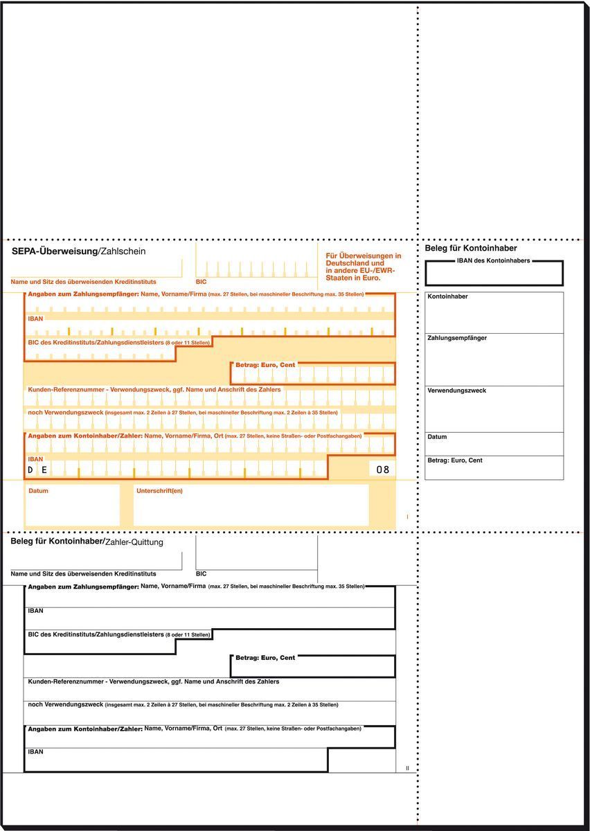 PC-SEPA-Überweisung, Gültig für alle Banken und Sparkassen, 100 Stück