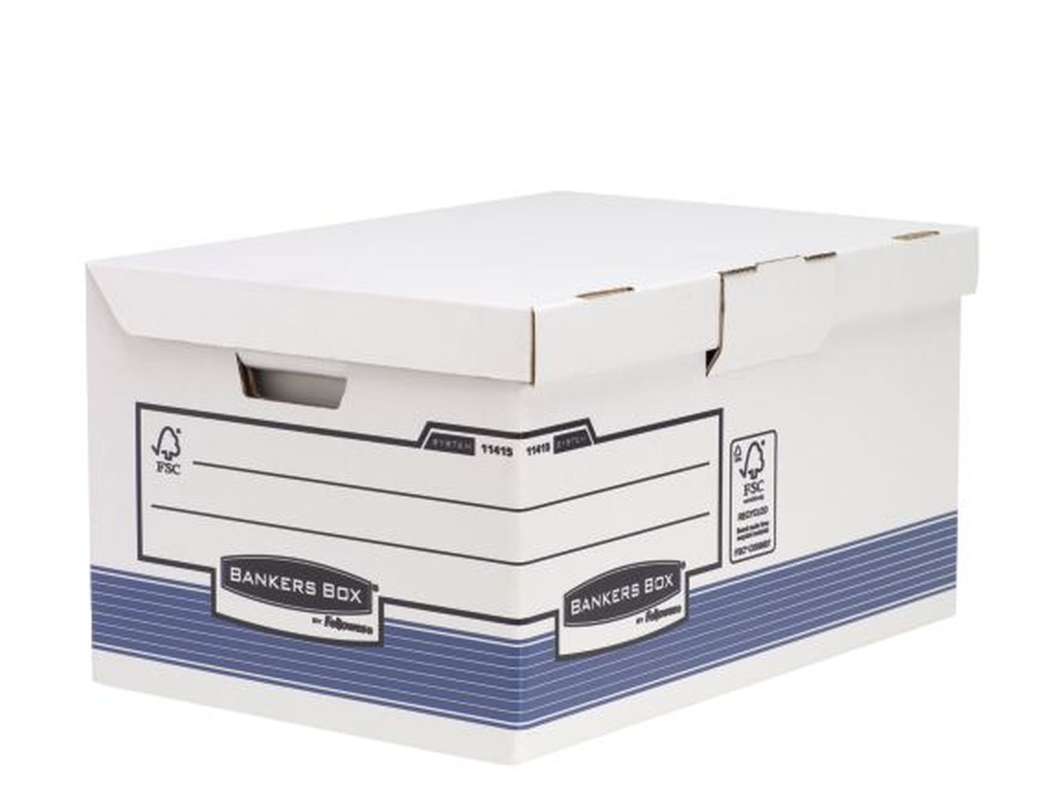 Archivcontainer Bankers Box® System 1141501 mit Klappdeckel für Ordner und Archivschachteln, weiß/blau