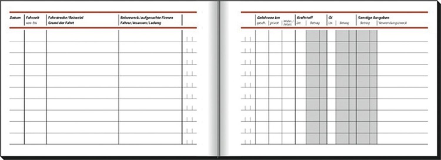 Fahrtenbuch für Pkw - mit Klammerheftung, A6 quer, 40 Blatt
