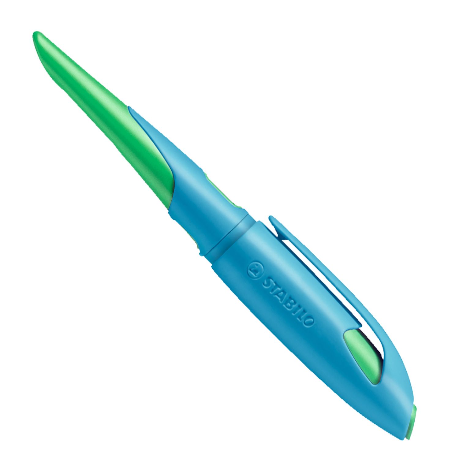 Ergonomischer Schulfüller für Linkshänder mit Standard-Feder M - EASYbirdy in himmelblau/grasgrün - Einzelstift - inklusive Patrone - Schreibfarbe blau (löschbar)