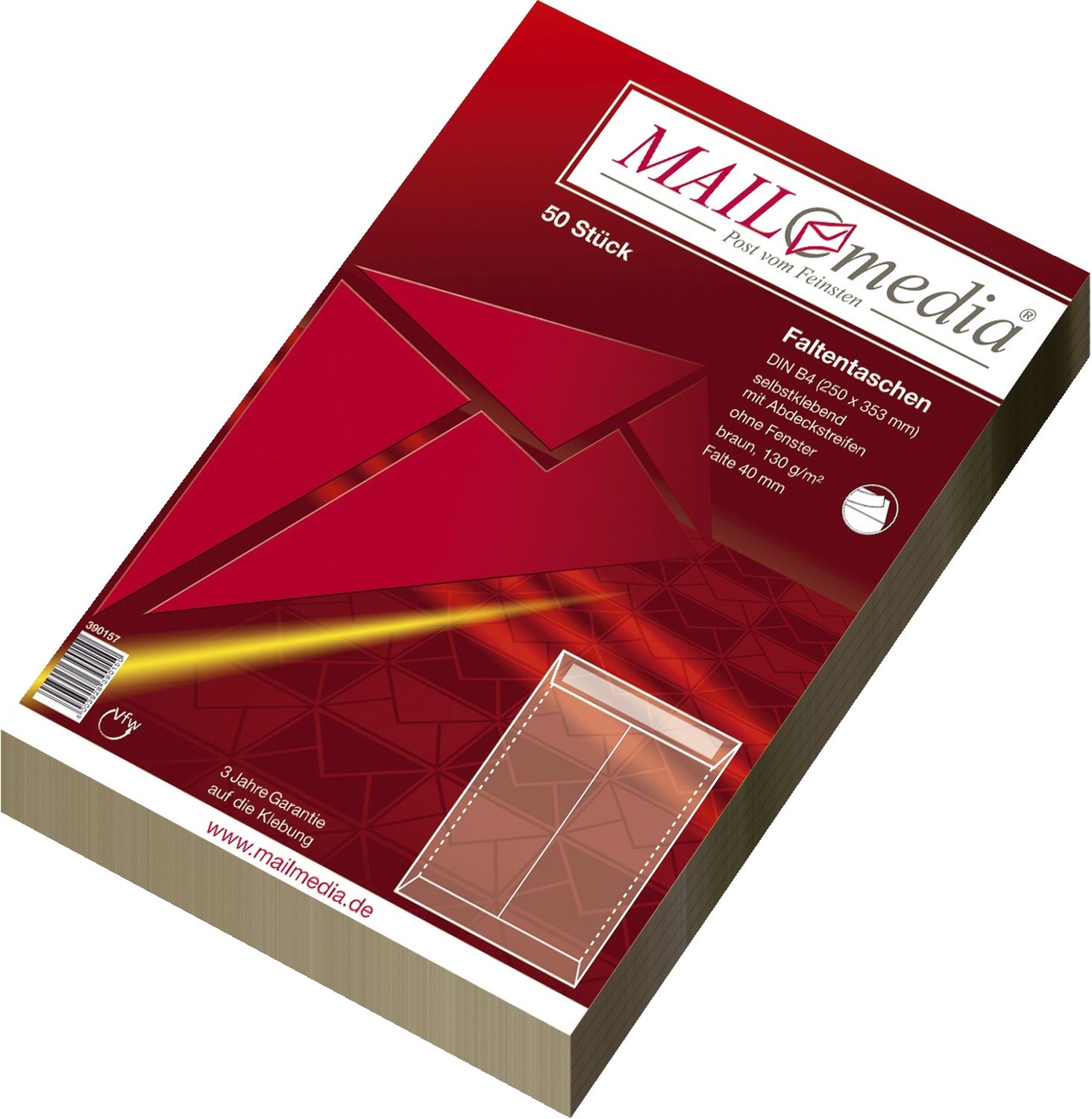 Faltentasche MAILmedia® 30002522, B4,Falte 40mm,haftklebend,m.Abdeckstr.,o.F.,braun,130 g,50 St.