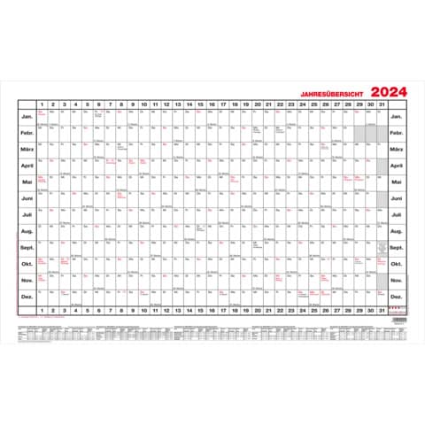 Plakatkalender Güss 5V, Jahr 2024, DIN A1 + quer (100 x 60 cm), 1 Jahr auf 1 Seite, Karton 190 g/m²