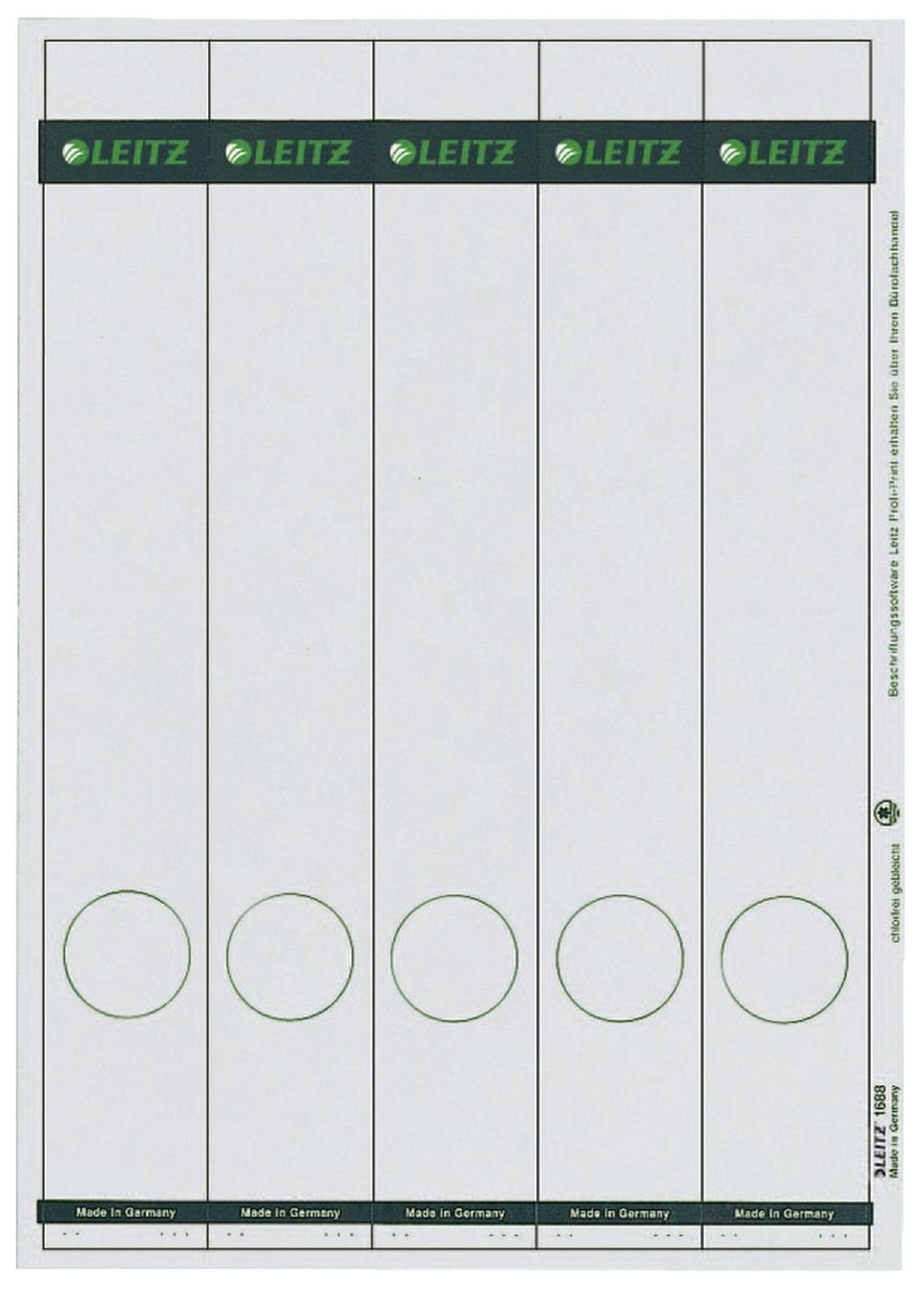 Rückenschild Leitz 1688-00-85, PC-beschriftbare, lang/schmal 38 x 285 mm, 75 Stück, hellgrau
