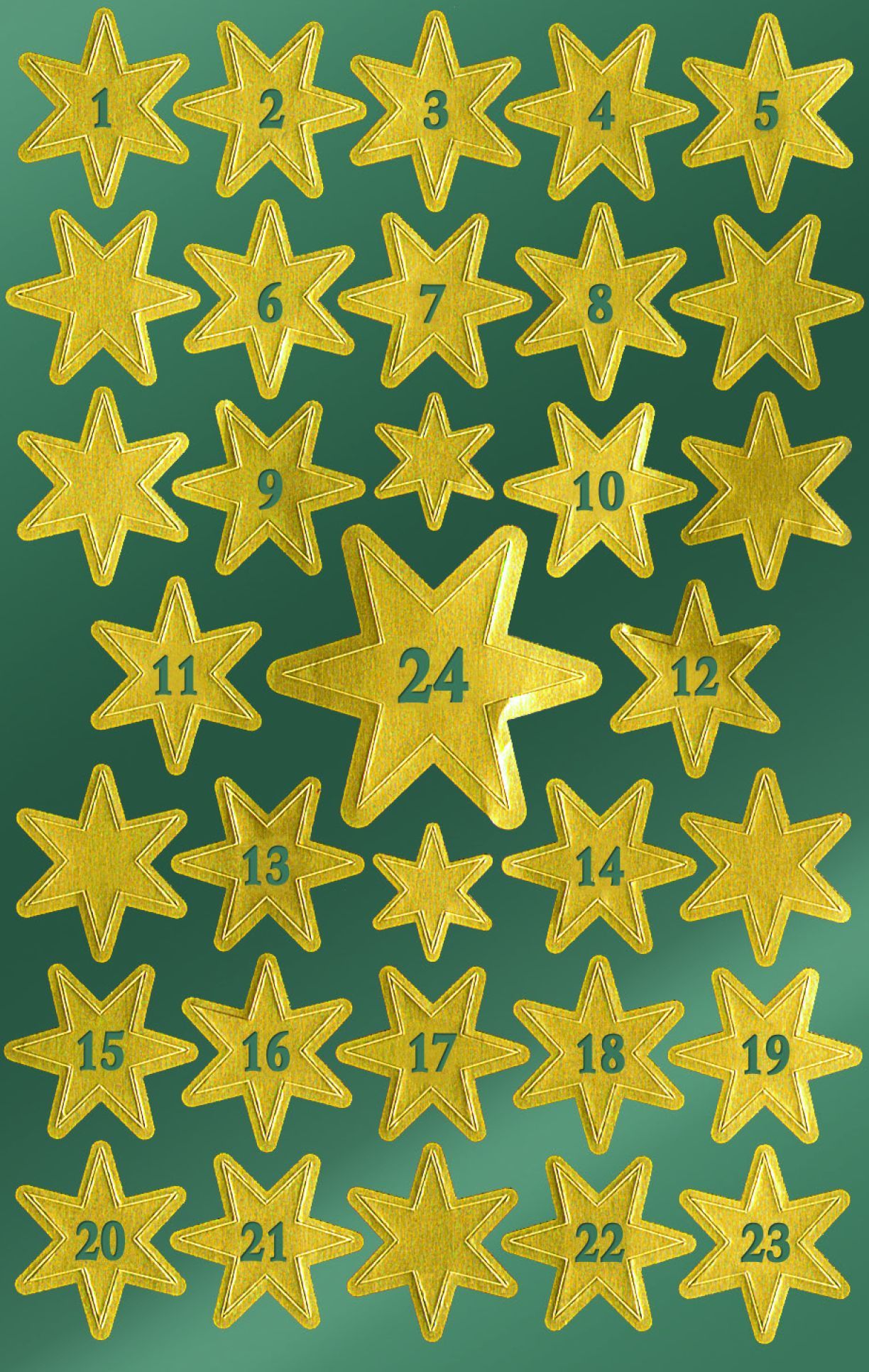 Z-Design 52809, Weihnachtssticker, Sterne mit Zahlen (1-24), 2 Bogen/66 Sticker