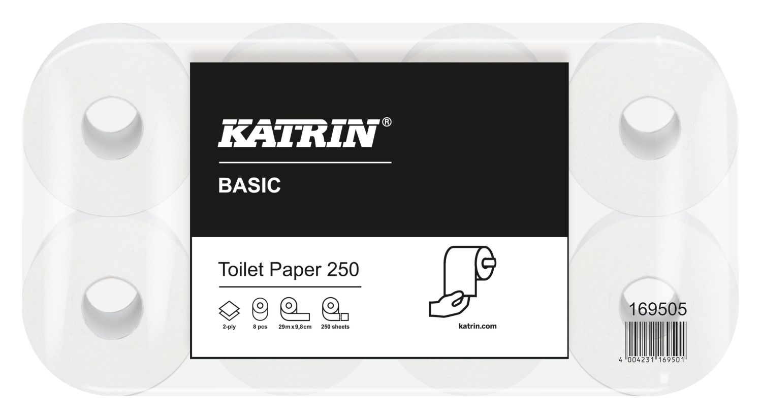 Toilettenpapier Basic Toilet - 2-lagig, naturweiß, 8 Rollen à 250 Blatt