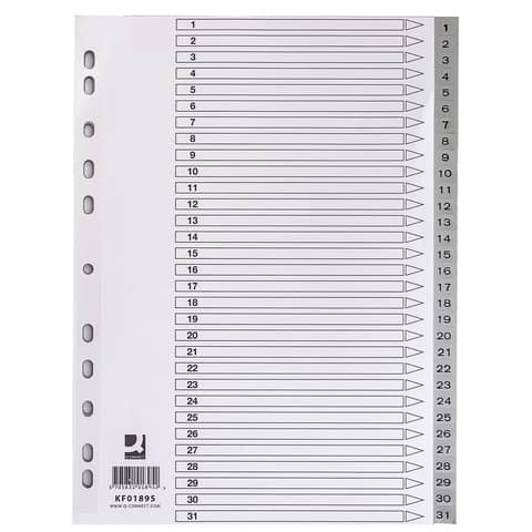 Q-Connect Register Q-Connect KF01895, 1 - 31, DIN A4, 31-teilig + Indexblatt, PP, grau