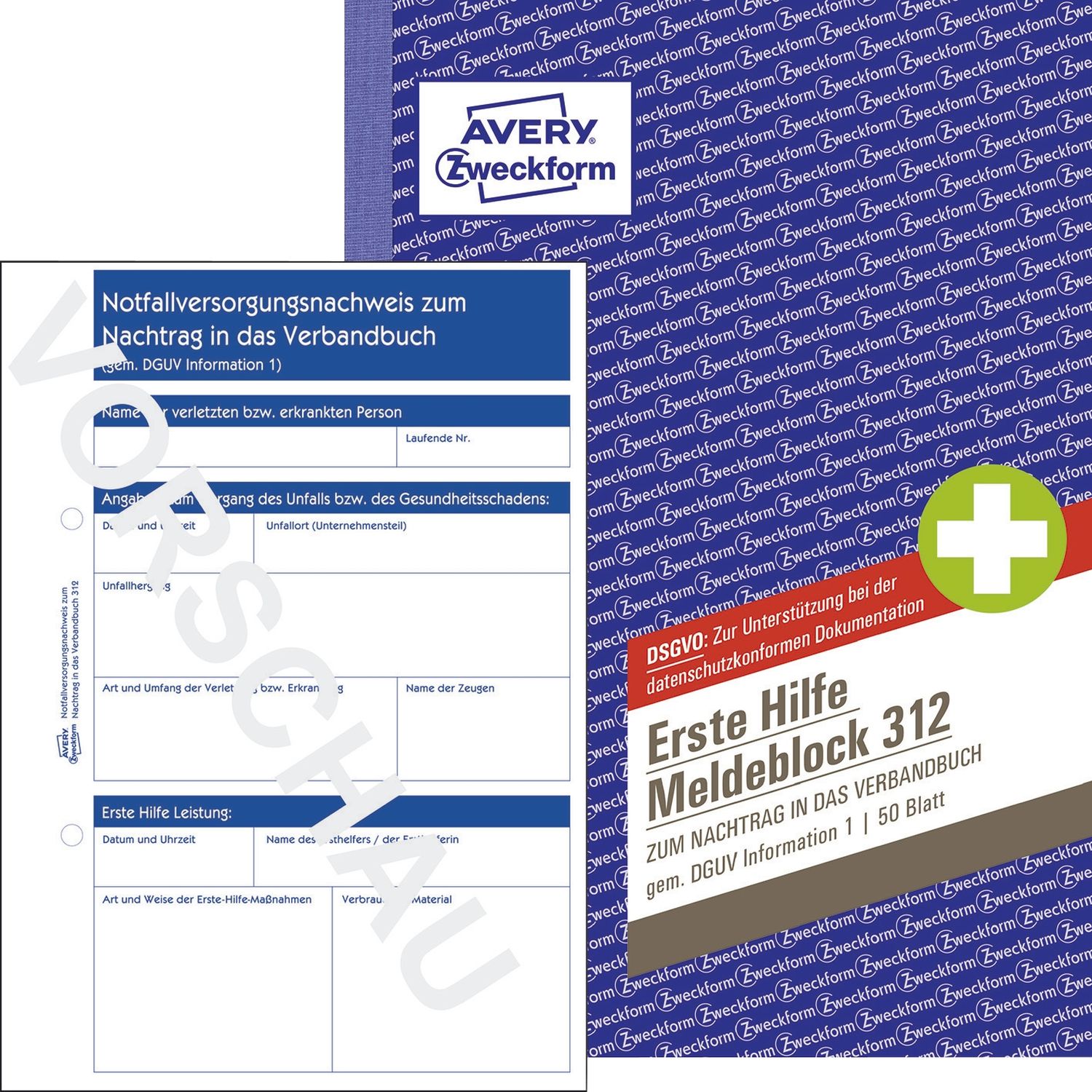 Erste Hilfe Meldeblock Avery Zweckform 312 DIN A5, 50 Blatt