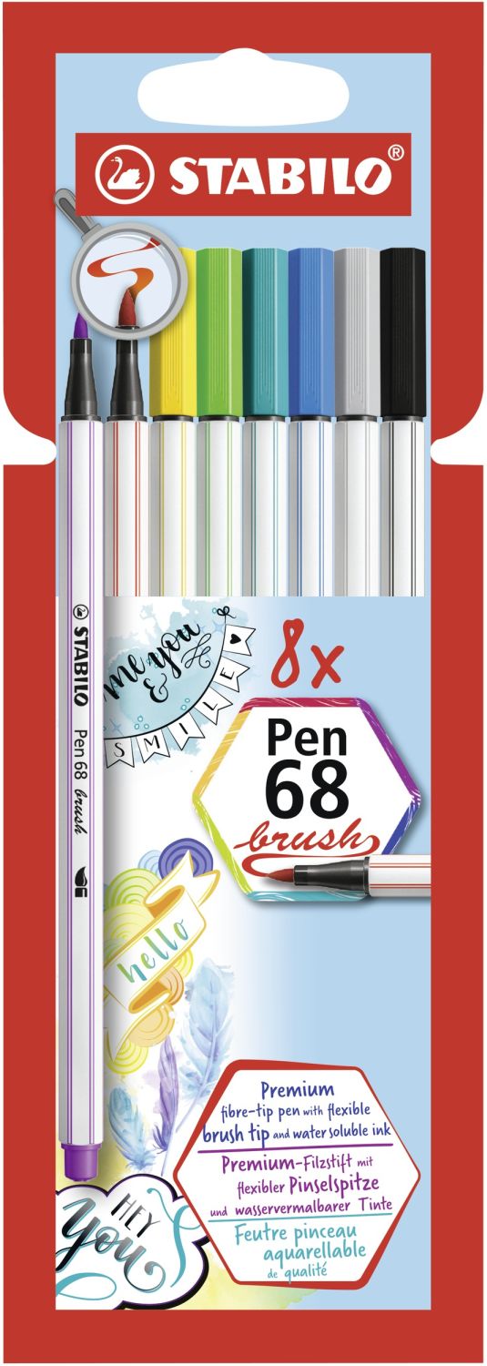 Premium-Filzstift mit Pinselspitze für variable Strichstärken - Pen 68 brush - 8er Pack - mit 8 verschiedenen Farben