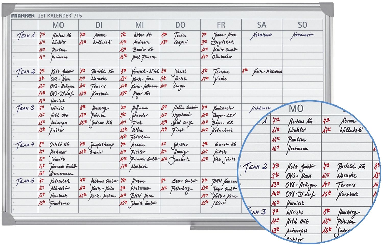 JetKalender 715, 25 Mitarbeiter, 7-Tage-Woche, 90 x 60 cm