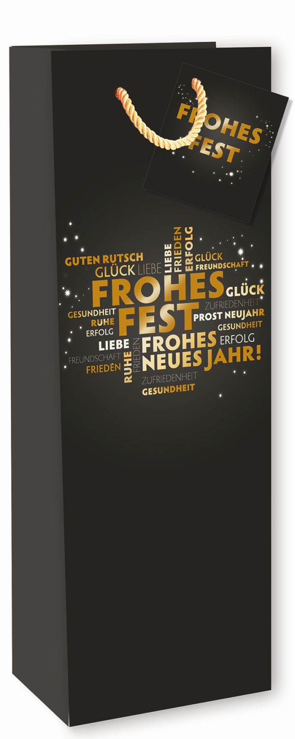 Weihn. Flaschentragetasche Frohes Fest - 12,5 x 36 x 9 cm