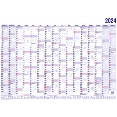Plakatkalender Güss 17000V, Jahr 2024, DIN A1 + quer (100 x 60 cm), 16 Monate auf 1 Seite, Karton 170 g/m²