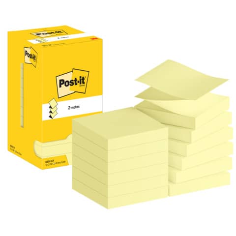 Haftnotiz Post-it Super Sticky Z-Notes R330-CY, 76 x 76 mm, gelb, 12 x 90 Blatt