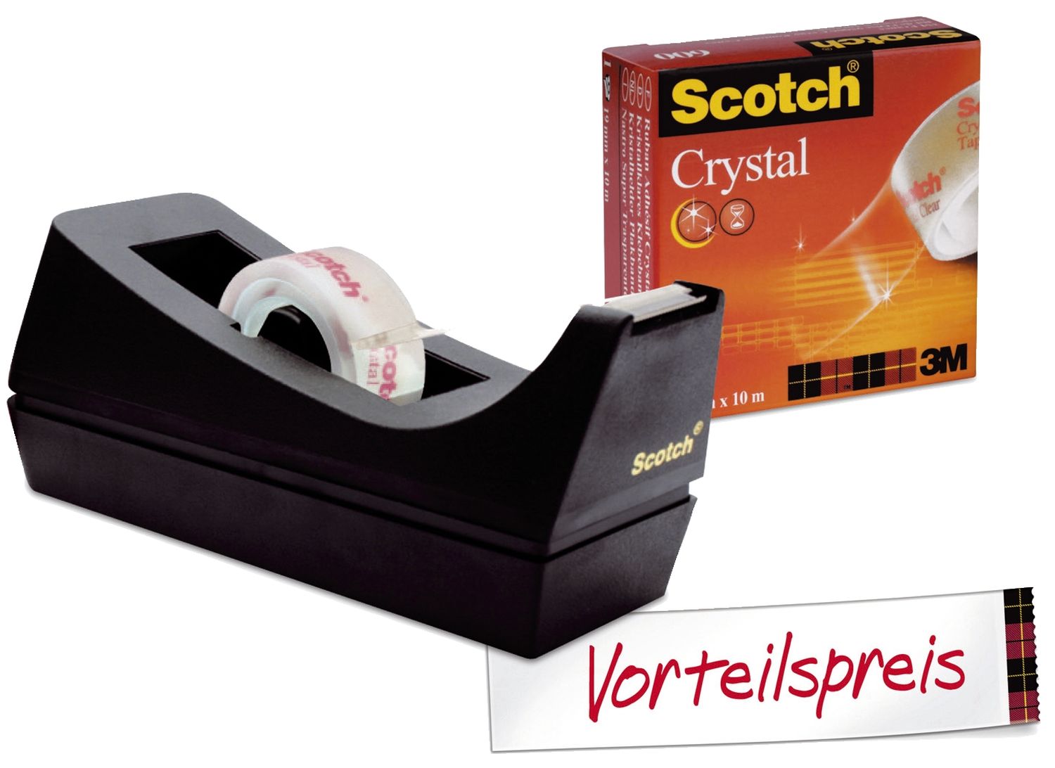 Tischabroller Sparset C38 - inkl.  1 Rolle Crystal Clear Klebefilm 600, schwarz