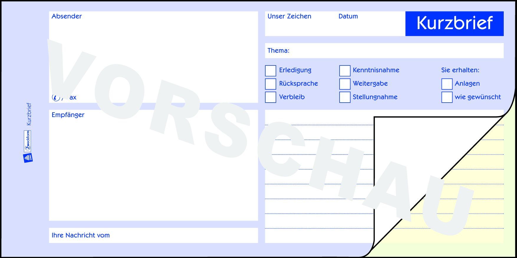 1741 Kurzbrief, DIN A4 (1/3), selbstdurchschreibend, 2 x 40 Blatt, weiß, gelb