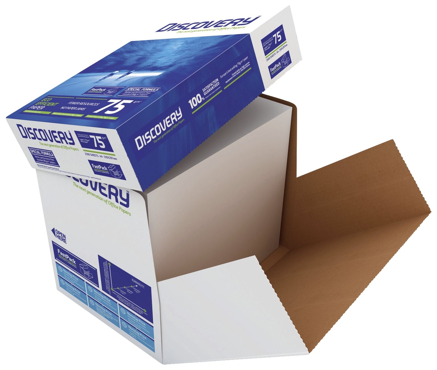Kopierpapier Discovery Eco-efficient 834270A75S, DIN A4, holzfrei, 75 g/qm, weiß, 2.500 Blatt ungeriest im Karton