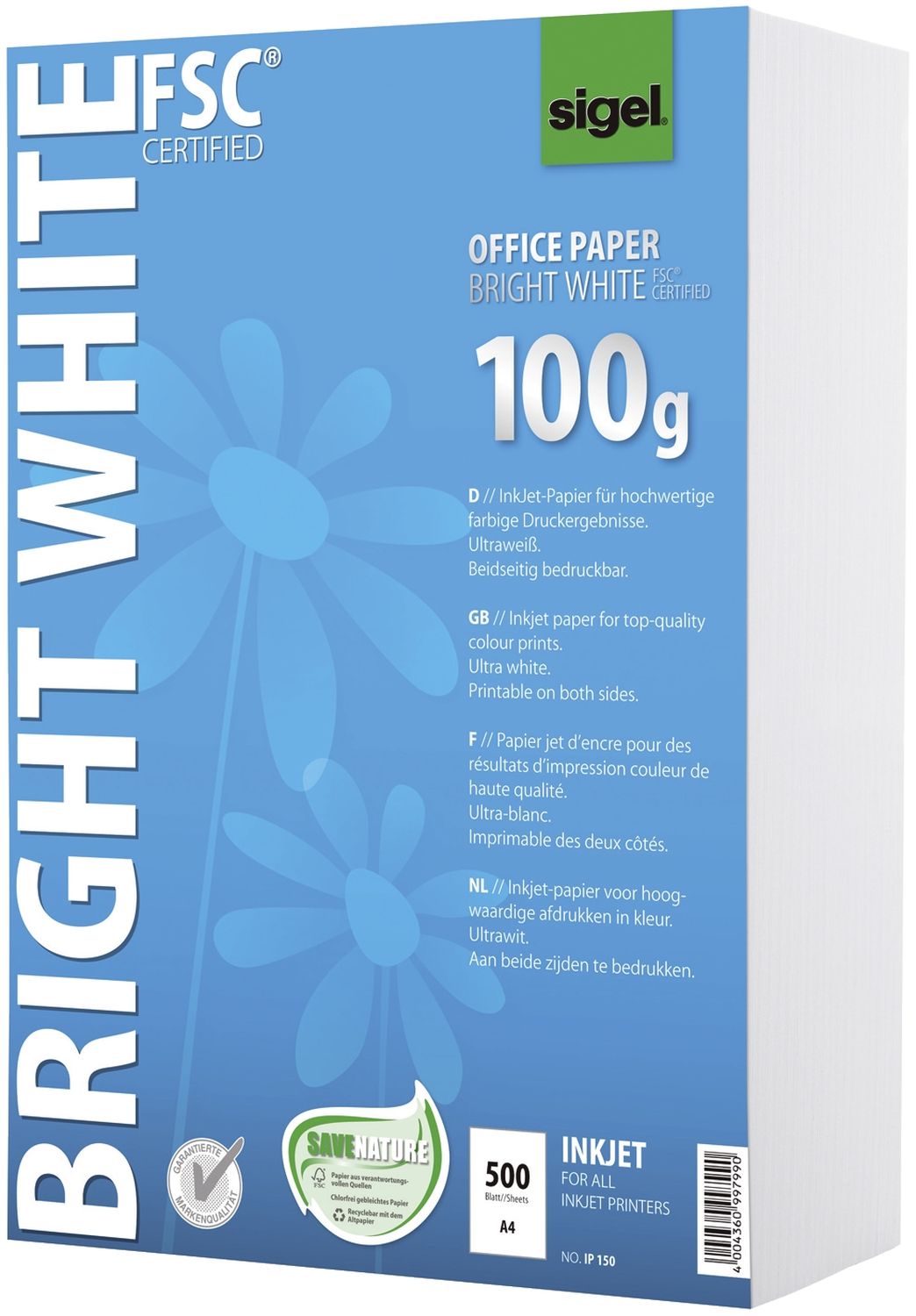 Inkjet - Kopierpapier Office BRIGHT WHITE IP 150, ultraweiß, 100 g/qm, A4, 500 Blatt