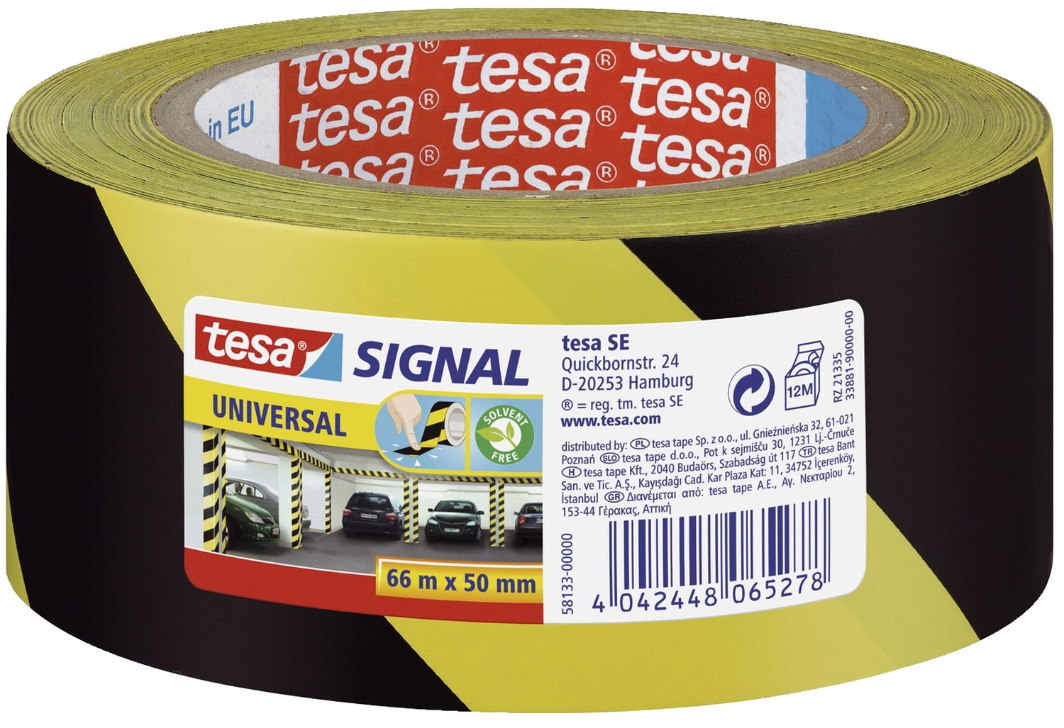 Markierungsklebeband Universal tesa® 58133, gelb/schwarz, 66 mm x 50 m