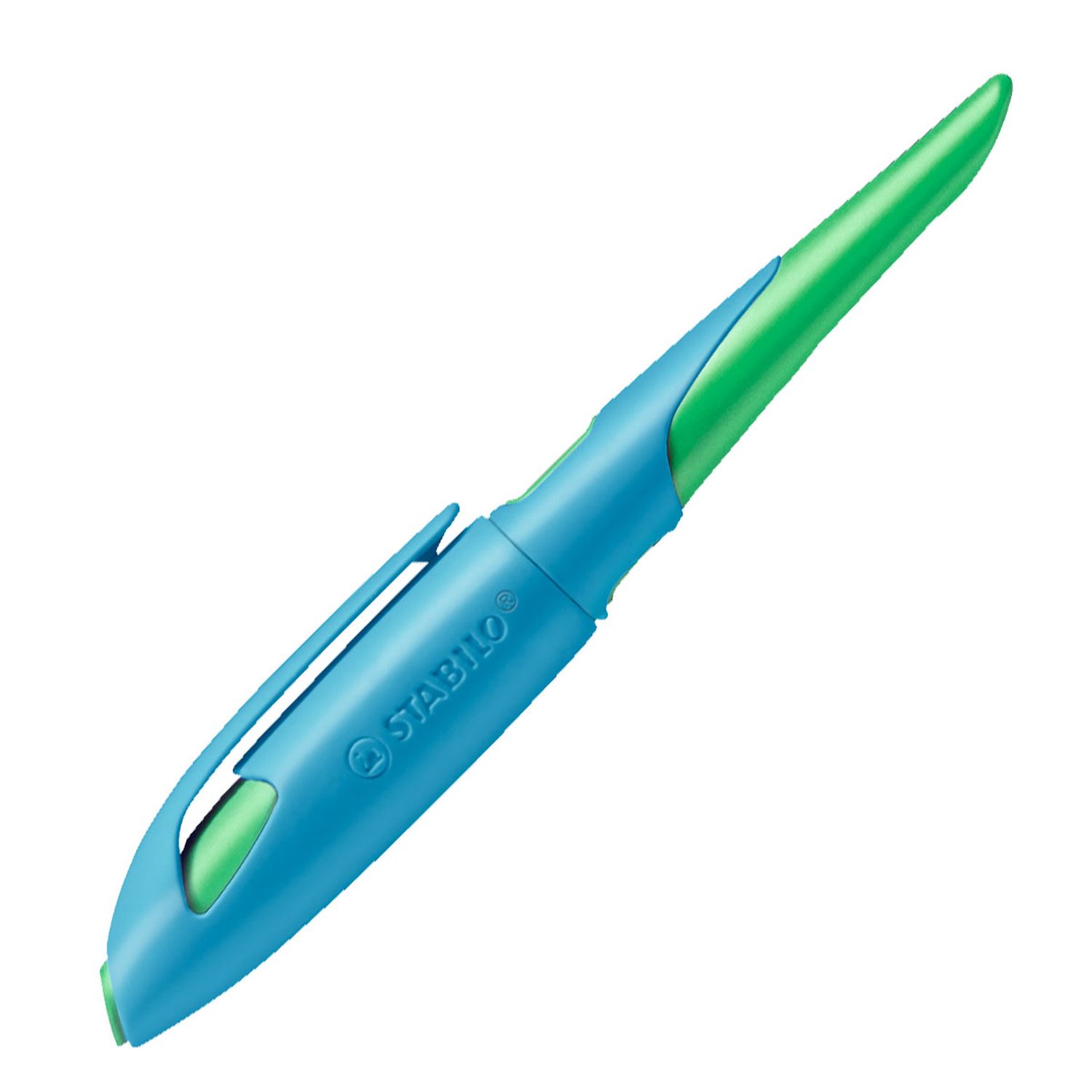 Ergonomischer Schulfüller für Rechtshänder mit Standard-Feder M - EASYbirdy in himmelblau/grasgrün - Einzelstift - inklusive Patrone - Schreibfarbe blau (löschbar)
