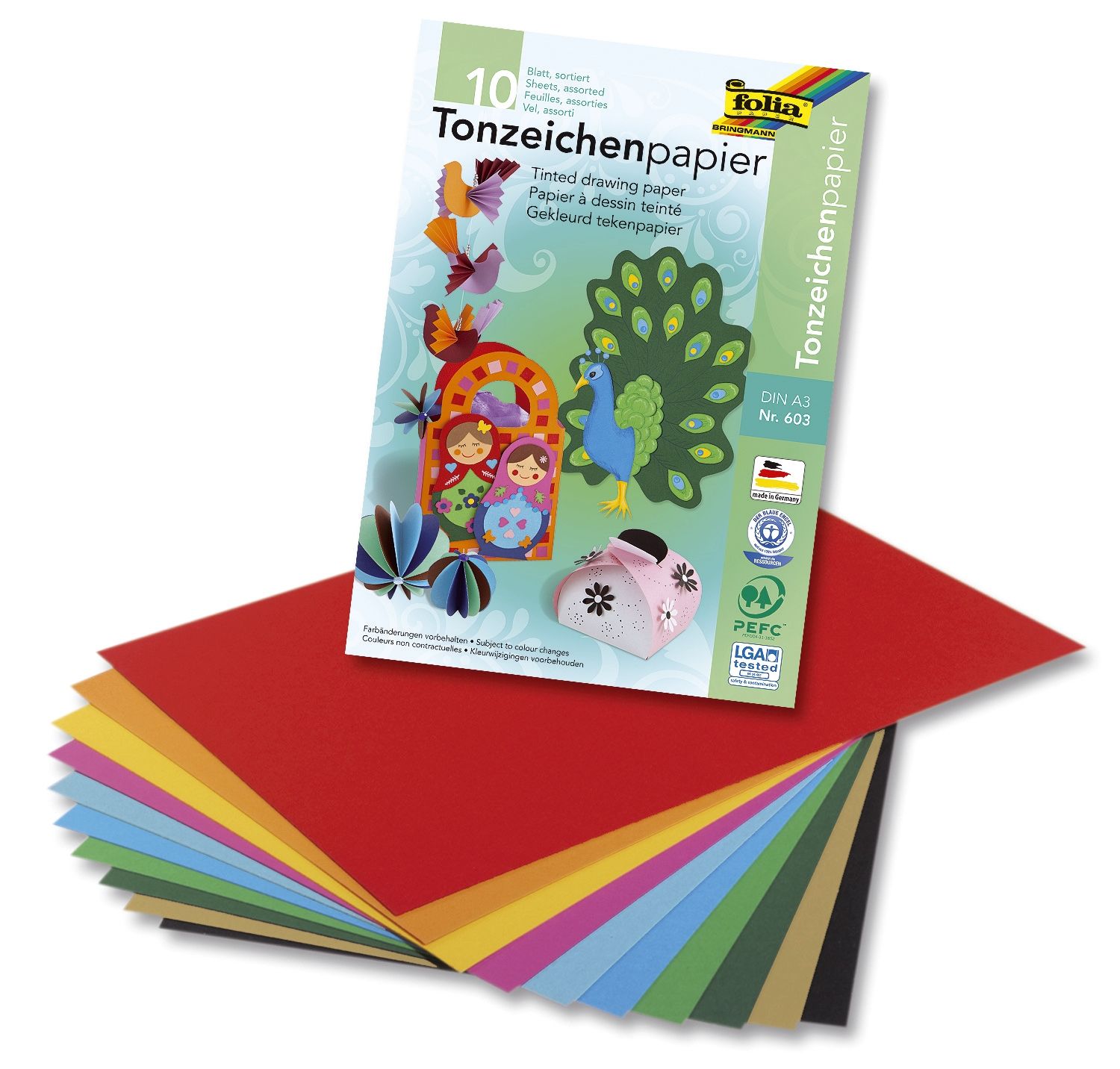 Tonpapierblock - A3, 10 Farben sortiert, 10 Blatt