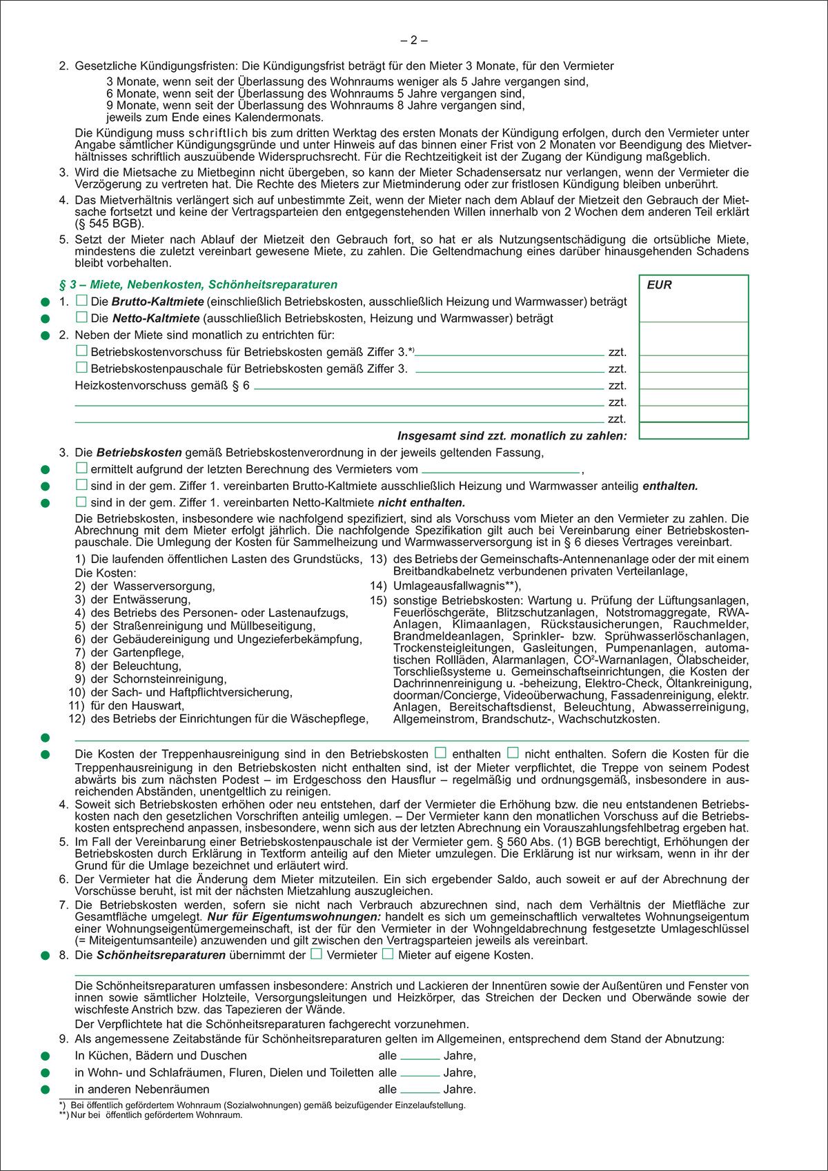 Mietverträge für Wohnungen - ausführliche Fassung, 6 Seiten, DIN A4