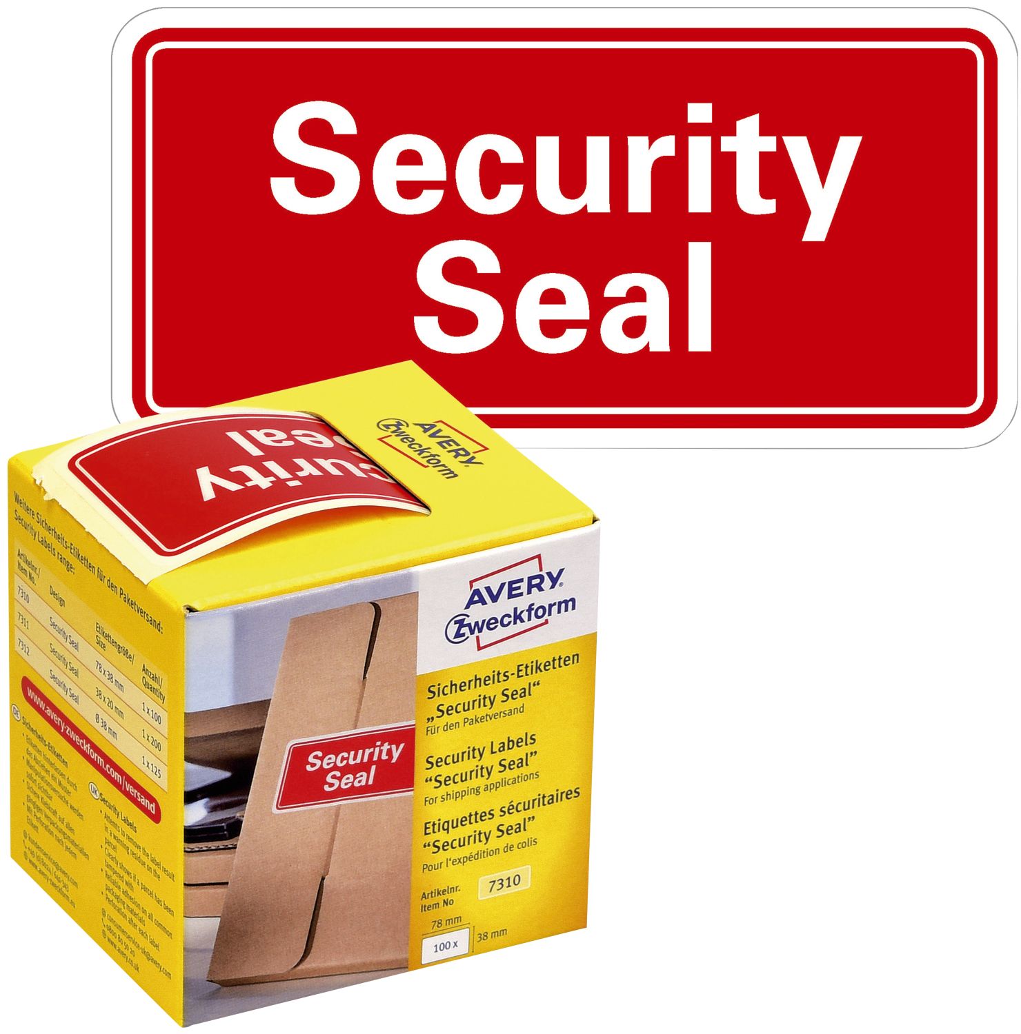 7310 Sicherheitssiegel "Security Seal" - 38 x 78 mm, rot, 100 Stück im Spender