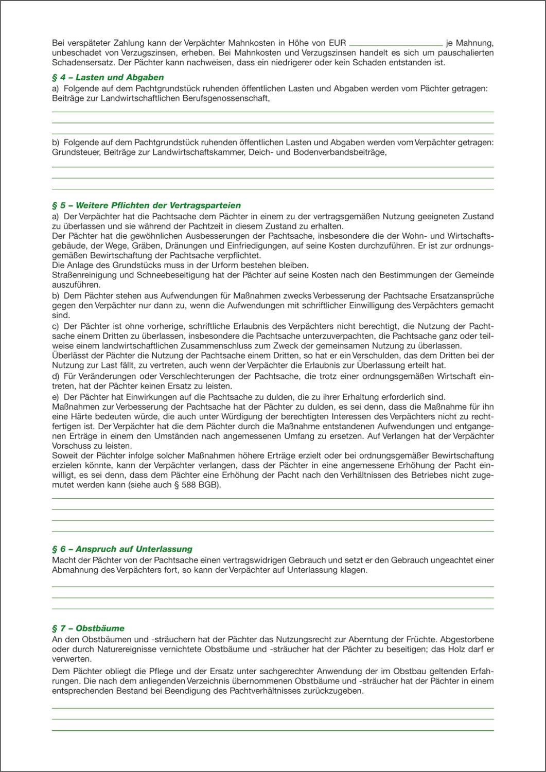 Landwirtschaftlicher Pachtvertrag, 4 Seiten, gefalzt auf DIN A4